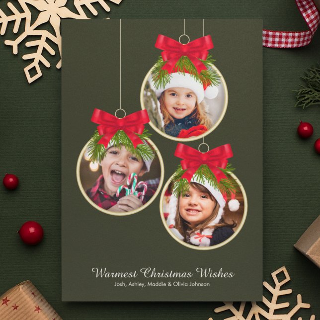 Cartão De Festividades Foto do Enfeites de natal Elegante Três (Criador carregado)