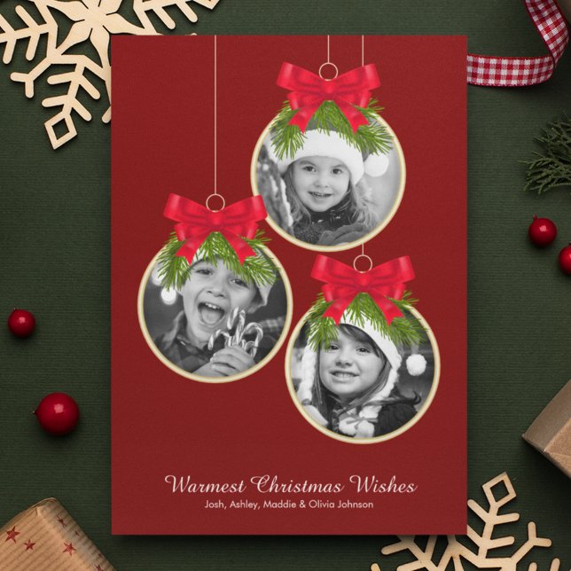 Cartão De Festividades Foto do Enfeites de natal Elegante Três (Criador carregado)