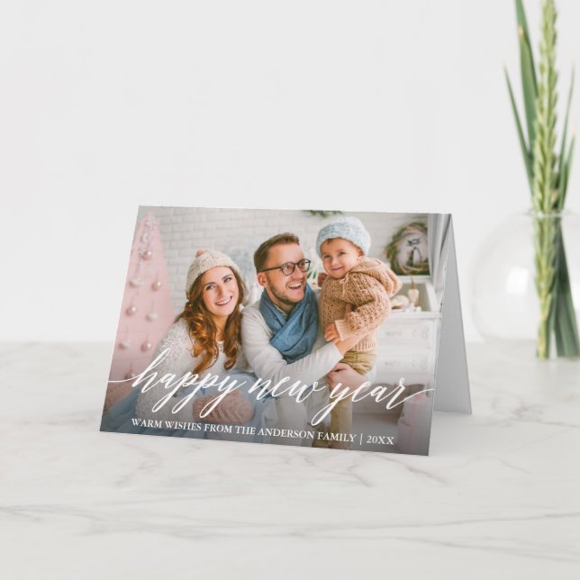 Cartão De Festividades Foto do Feliz ano novo de Caligrafia Moderna (Frente)