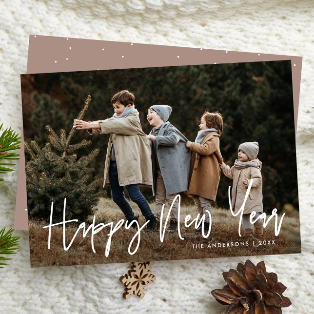 Cartão De Festividades Foto do Feliz ano novo de Script Manuscrito (Criador carregado)