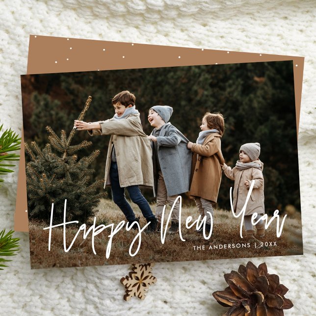 Cartão De Festividades Foto do Feliz ano novo de Script Manuscrito (Criador carregado)