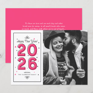Cartão De Festividades Foto do Feliz ano novo de Tipografia Moderna Rosa-