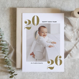Cartão De Festividades Foto do Feliz ano novo Dourado Modern Typografia 2