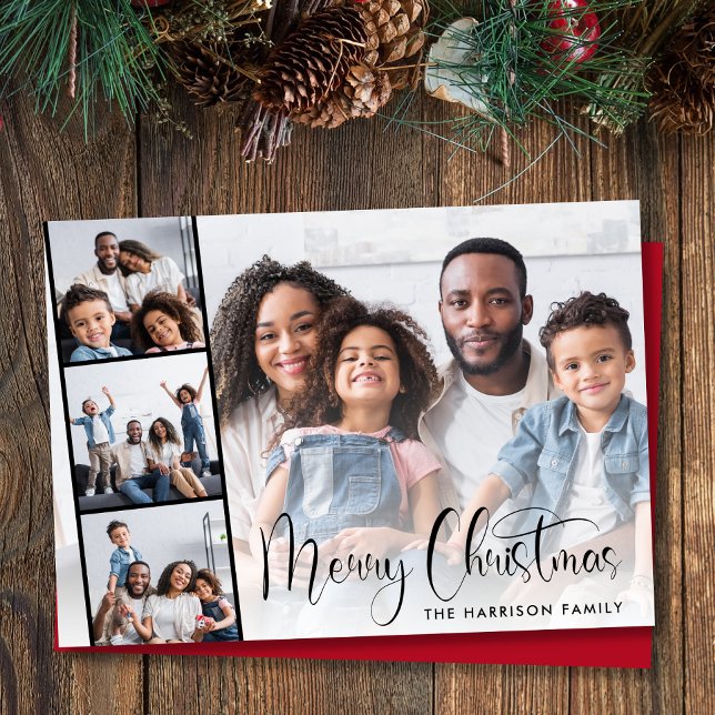 Cartão De Festividades Foto do feliz roteiro de Natal 4 (This holiday season, let your family's smiles and heartwarming memories shine on our 4 photo card)