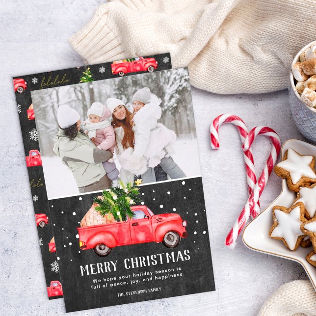 Cartão De Festividades Foto do giz da árvore de Natal do caminhão vermelh (Criador carregado)