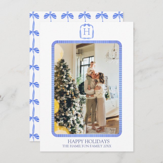 Cartão De Festividades Foto do Grande Milênio do Monograma da Faixa Azul (Frente/Verso)