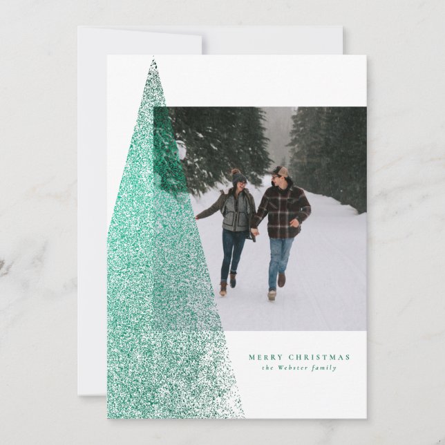 Cartão De Festividades Foto do manto verde moderno da árvore de Natal (Frente)