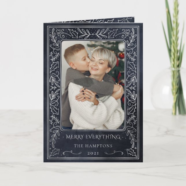 Cartão De Festividades Foto do marinho Silver Pine Holly Berry (Frente)