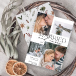 Cartão De Festividades Foto do Moderno 4 casado e Feliz recém-casada<br><div class="desc">Apresentando nosso novo e impressionante Cartão de Férias Novo, Casado e Feliz Moderno 4 Foto: um design moderno com tipografia elegante e quatro carinhosas fotos de casamento, em preto e branco clássico. A frente minimalista é complementada por um padrão botânico quente e festivo de aquarela no dorso, mostrando verde de...</div>