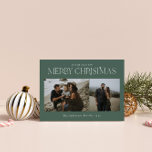 Cartão De Festividades Foto do Natal 2, cor d'água, cor botânica verde<br><div class="desc">Feliz Natal,  moderno e elegante,  cor d'água seca,  cor botânica,  cor mutada,  cores verdes,  sábado,  feriado verde,  2 foto,  cartão de Natal.</div>