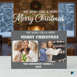 Cartão De Festividades Foto do Natal 2, cor-de-água, floral botânico