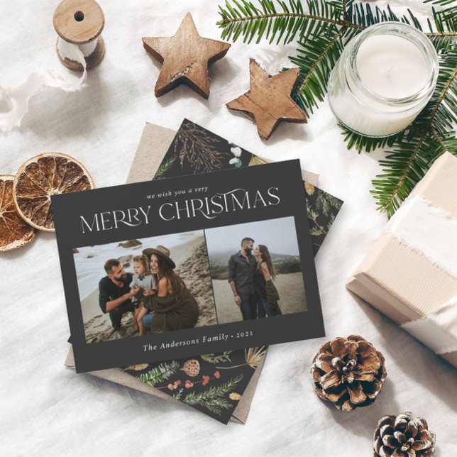 Cartão De Festividades Foto do Natal 2, cor-de-água, floral botânico (Criador carregado)