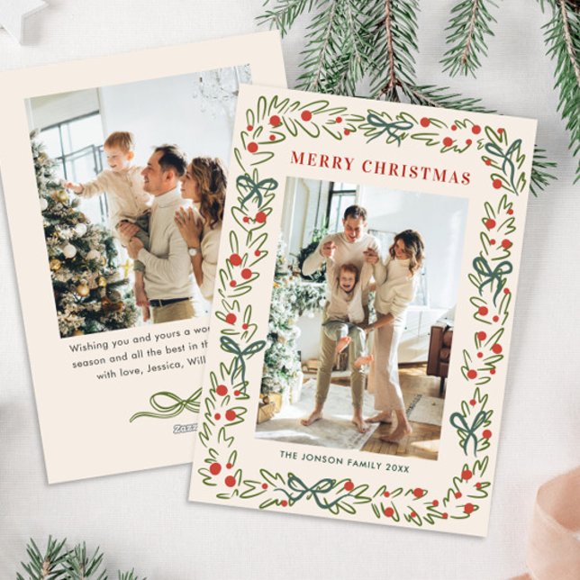 Cartão De Festividades Foto do Natal 2 do Whimsical Drawn (Criador carregado)