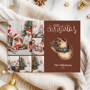 Cartão De Festividades Foto do Natal 6 do Western Cowboy Hat