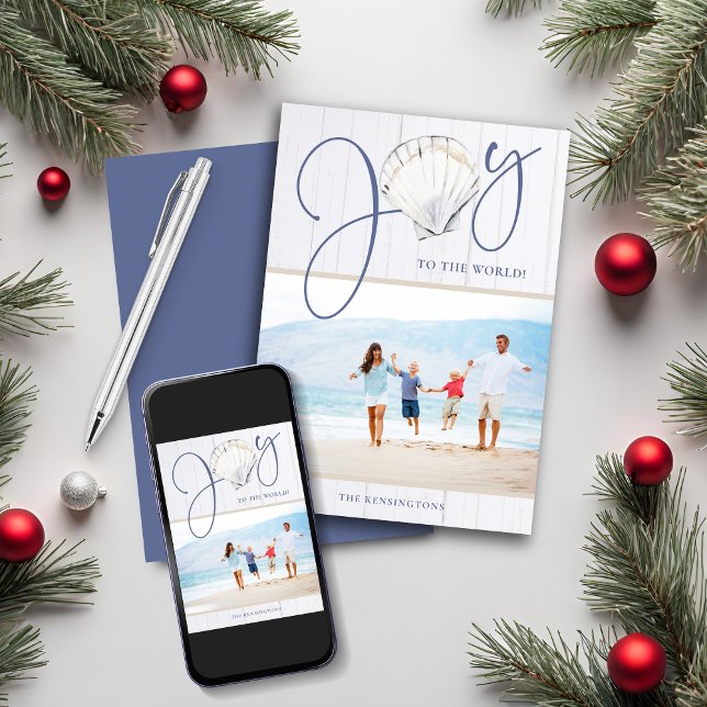 Cartão De Festividades Foto do Natal Costeiro Joy Seashell Holiday (Coastal Christmas Joy Seashell Holiday Photo Card)