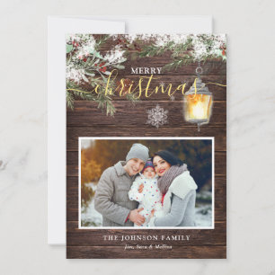 Cartão De Festividades Foto do Natal da Rustic Wood Calliografia