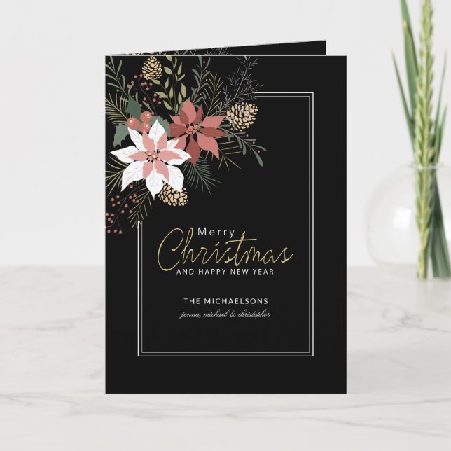 Cartão De Festividades FOTO DO NATAL HOLIDAY | Poinsettias Rosa (Frente)