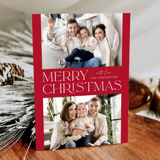 Cartão De Festividades Foto do Natal Vermelho Moderno 2 (Criador carregado)