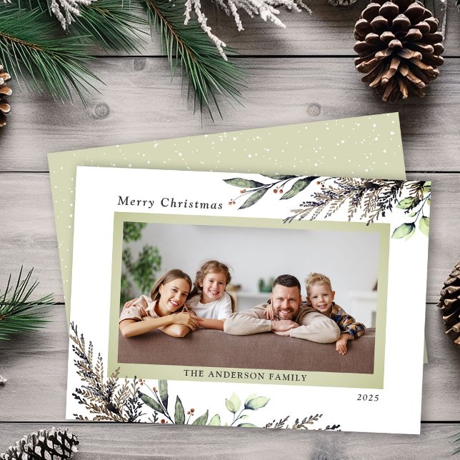 Cartão De Festividades Foto do Natal Winter Greenery (Criador carregado)