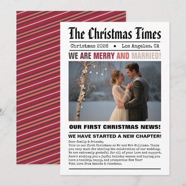 Cartão De Festividades Foto do nosso primeiro estilo de jornal de Natal (Frente/Verso)