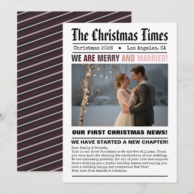 Cartão De Festividades Foto do nosso primeiro estilo de jornal de Natal (Frente/Verso)