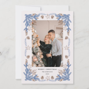 Cartão De Festividades Foto do Ouro Azul da Vintage Desenhada