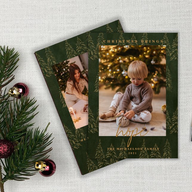 Cartão De Festividades Foto do ouro Natal Fir Trees 2 (Criador carregado)