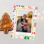 Cartão De Festividades Foto do Padrão Feliz de Natal<br><div class="desc">Seja feliz e brilhante com este cartão de Natal feliz e colorido - personalizável com sua foto e mensagem pessoal para seus entes queridos.</div>