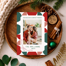 Cartão De Festividades Foto do Padrão Floral Geométrico Vermelho e Verde 