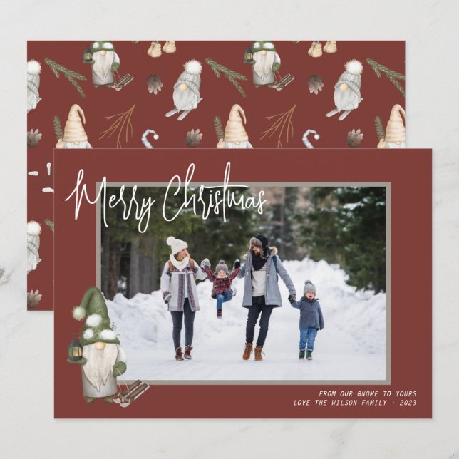 Cartão De Festividades Foto do Pavial do Natal dos Gnomos (Frente/Verso)