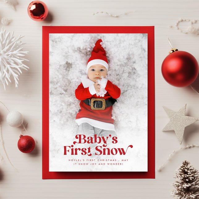 Cartão De Festividades Foto do Primeiro Natal do Bebê Retro Moderno (Criador carregado)