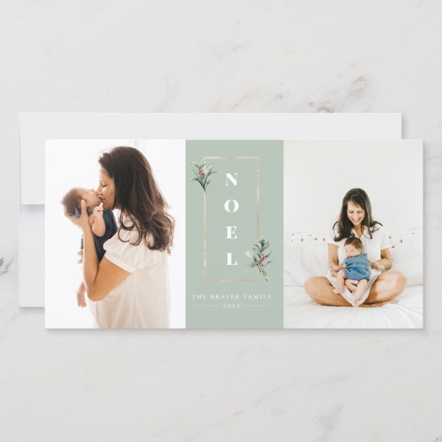 Cartão De Festividades Foto do Quadro de Berry de inverno Dourado do NOEL (Frente)