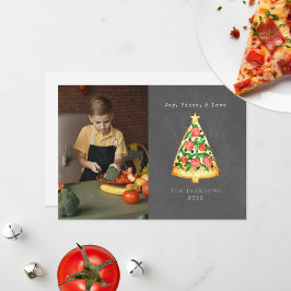 Cartão De Festividades Foto do quadro-negro com amor por pizza e alegria