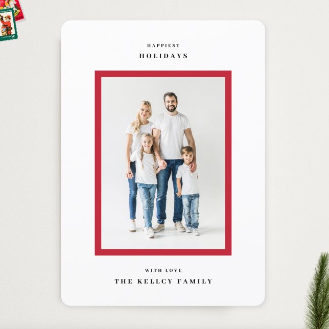 Cartão De Festividades Foto do Quadro Vermelho de Natal Simples Moderno m (Criador carregado)