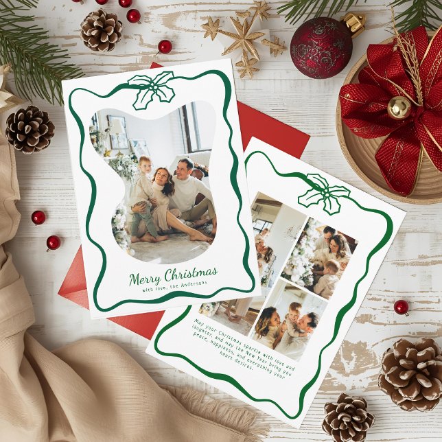 Cartão De Festividades Foto do rabo branco verde Poinsettia Natal (Criador carregado)