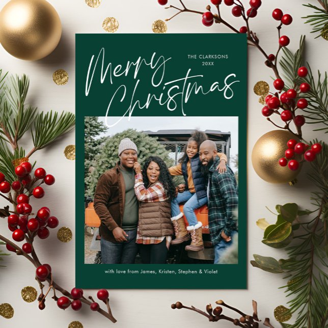 Cartão De Festividades Foto do Roteiro de Caligrafia de Natal Verde 4 (Criador carregado)