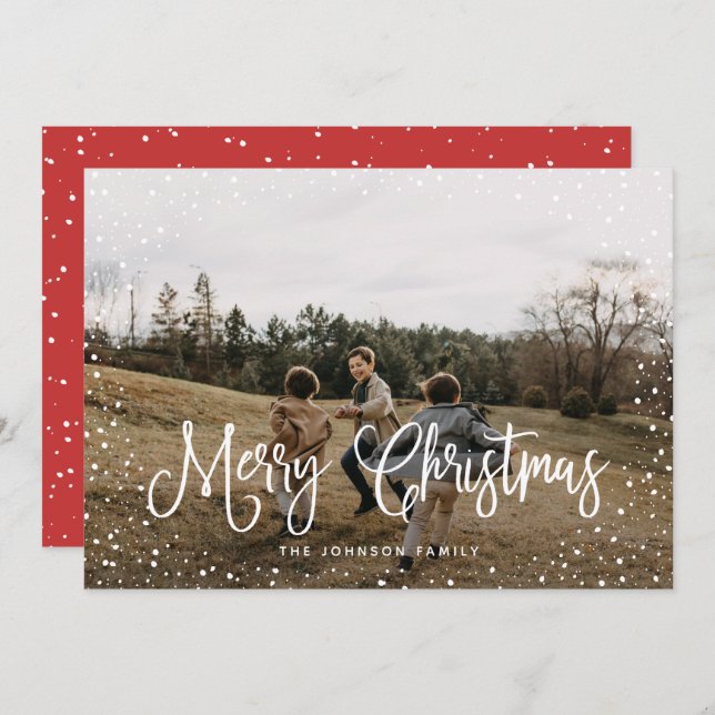 Cartão De Festividades Foto do Script 2 da Neve Moderna (Frente/Verso)