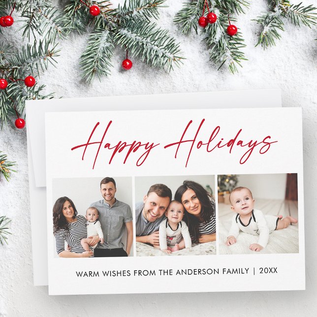 Cartão De Festividades Foto do Script 3 de Tinta Vermelha da Caligrafia M (Customize to change your personalized text size or style.)