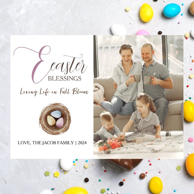 Cartão De Festividades Foto do Script de Bênçãos de Páscoa Elegante Moder (Criador carregado)