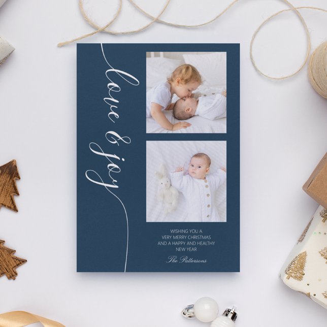 Cartão De Festividades Foto do Script de Natal Love & Joy (Criador carregado)