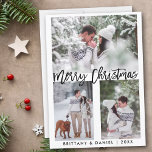 Cartão De Festividades Foto do Script de Pincel Moderno Feliz Natal<br><div class="desc">Cartão com fotos de Casal de Feliz Natal do Script de Pincel Moderno</div>