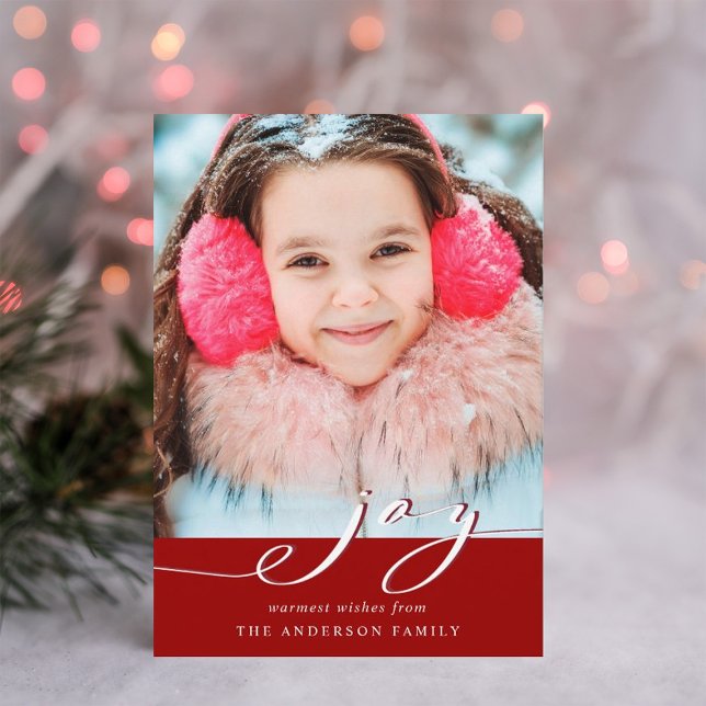 Cartão De Festividades Foto do script Elegante Red & White Joy (Criador carregado)