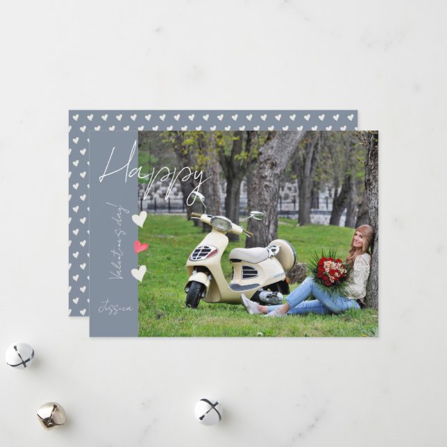 Cartão De Festividades Foto do Script Moderno do Dia do Namorados Feliz (Frente/Verso In Situ)