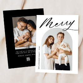 Cartão De Festividades Foto do Script Preto 2 da Feliz Minimalista