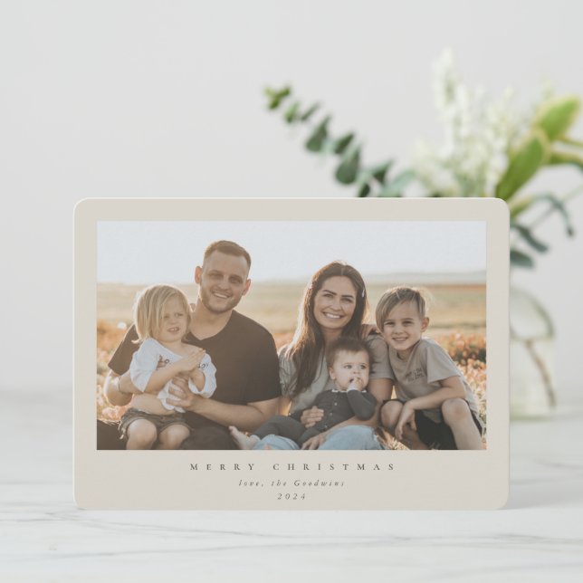 Cartão De Festividades Foto do Solteiro de imagem bege mínimo legante (Em pé/Frente)