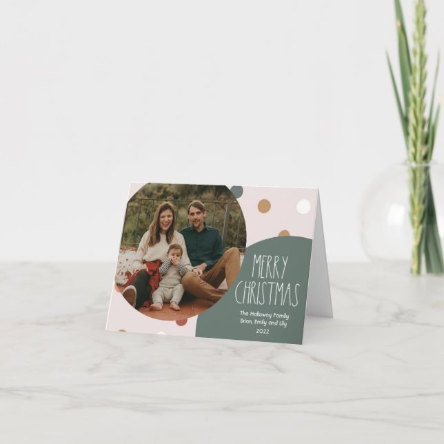 Cartão De Festividades Foto do Solteiro de Natal dobrado da Bolinhas Gree (Frente)