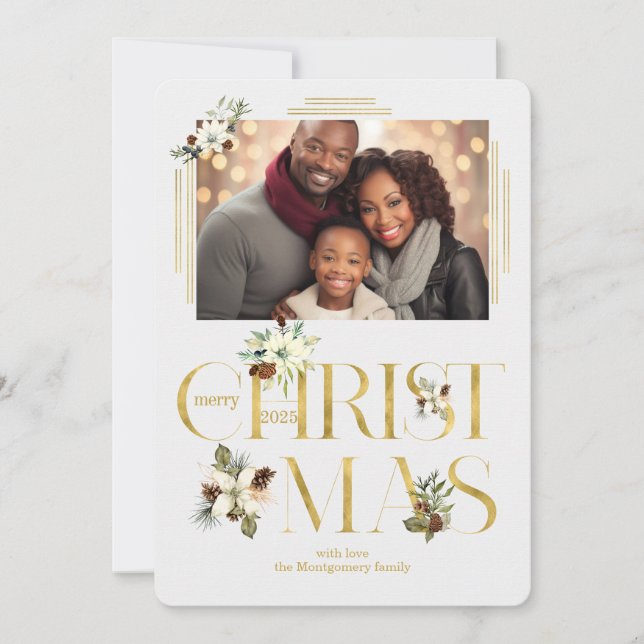 Cartão De Festividades Foto do Solteiro de Texto de Natal Botânico 2025 (Frente)