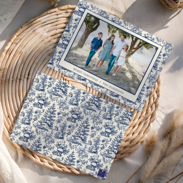 Cartão De Festividades Foto do Toile de Papais noeis de Natal Azul (Criador carregado)