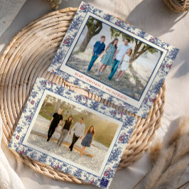 Cartão De Festividades Foto do Toile de Papais noeis de Natal Azul