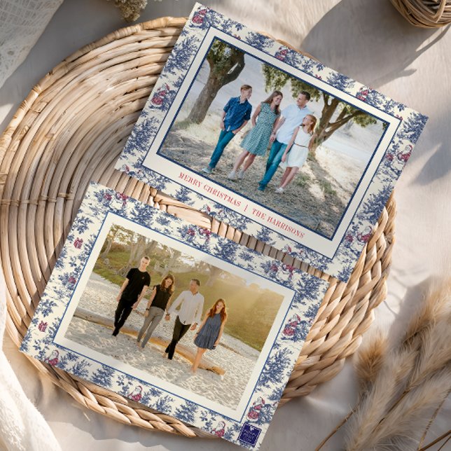 Cartão De Festividades Foto do Toile de Papais noeis de Natal Azul (Criador carregado)